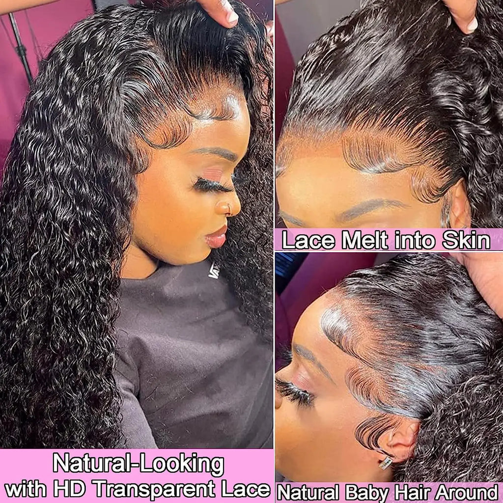 Perruque frontale Deep Wave 180 % 13x6 Perruques frontales HD Lace pour femmes Perruque en cheveux humains Water Wave Curly Lace Front 13x4 Haute densité 1B