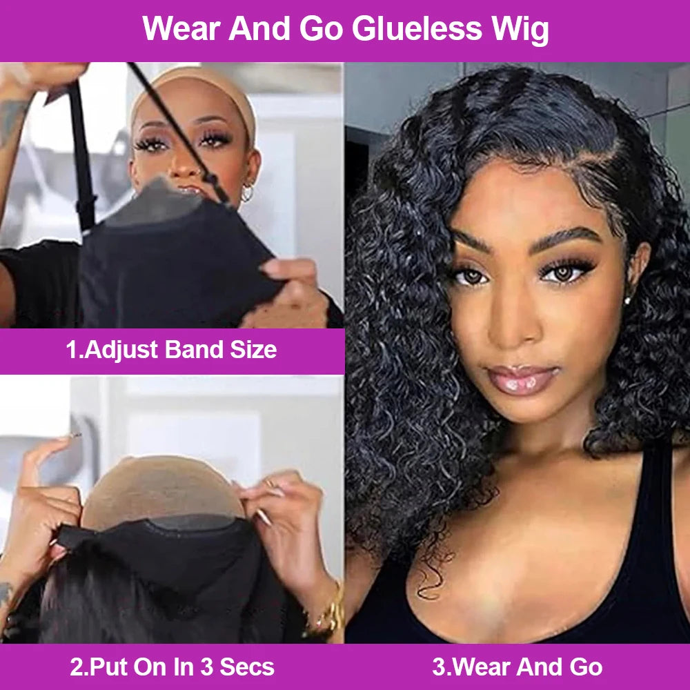 Wear and go glueless wig with step-by-step instructions on adjusting band size, putting it on in 3 seconds, and wearing it.