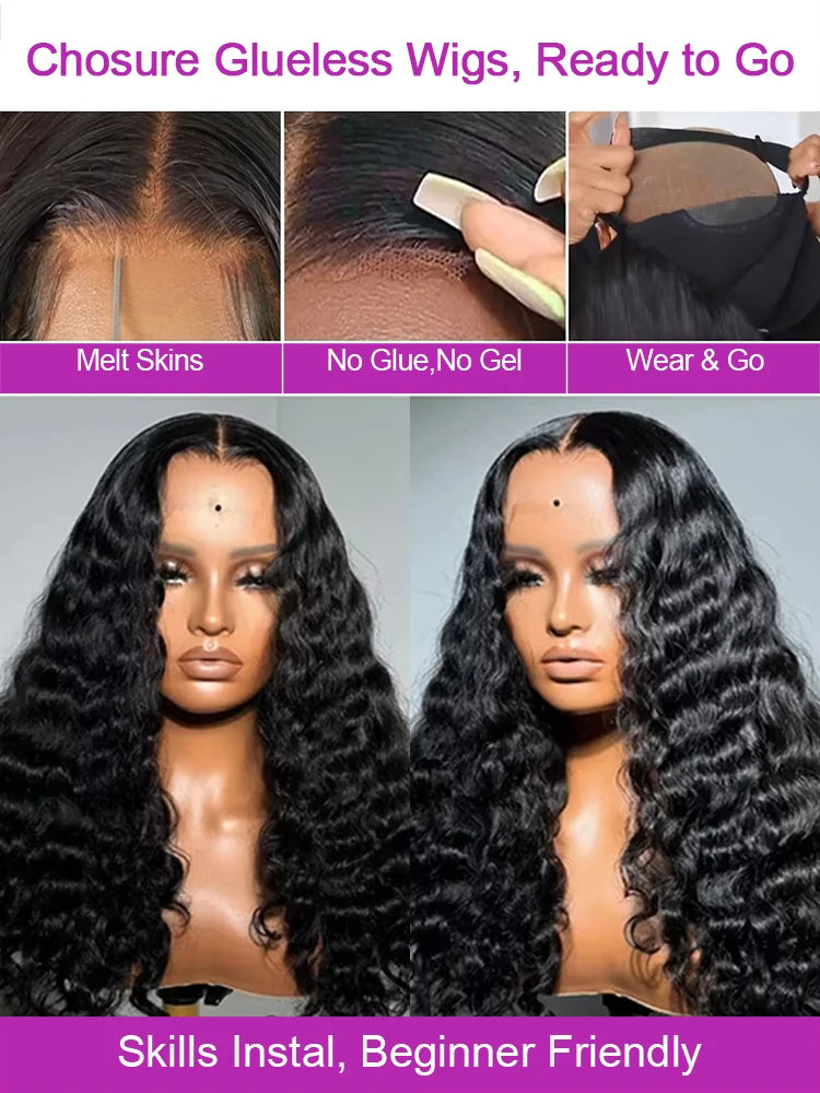 Perruque bouclée sans colle 13x4 / 13x6 Wear & Go cheveux humains – Prédécoupée prête à porter – Densité 200 %
