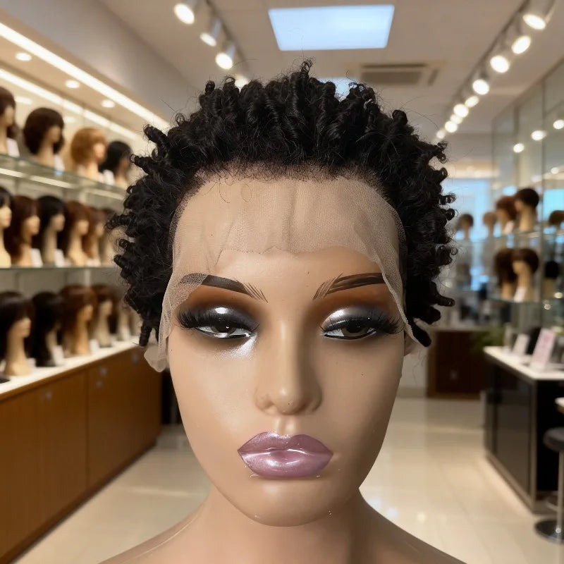 High Quality 180% Density Afro Kinky Curly 13x4 Ear To Ear Lace Frontal Wigs for Women 6inches Natural Color Remy Hair Wigs
