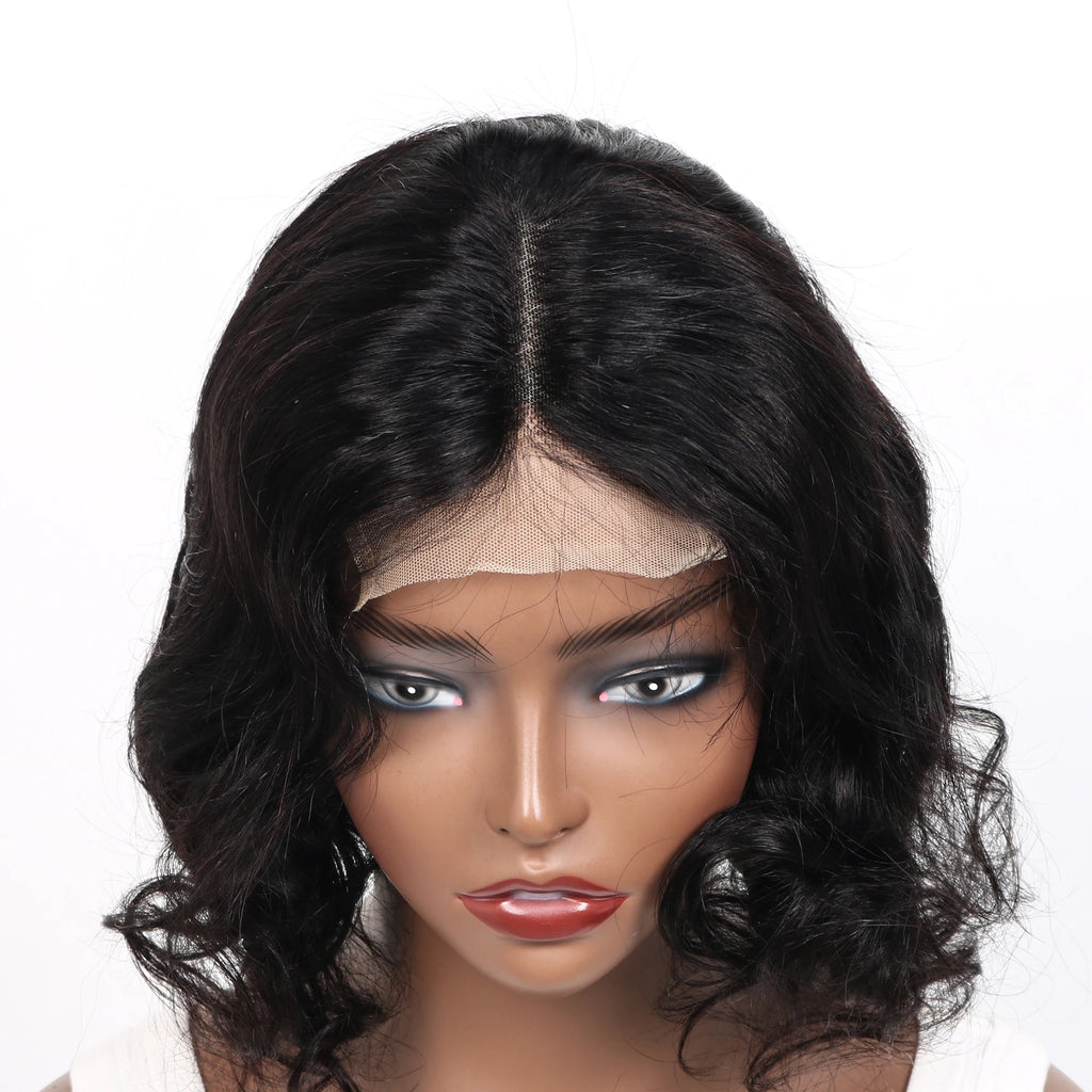 Black wig with a lace front on a white background