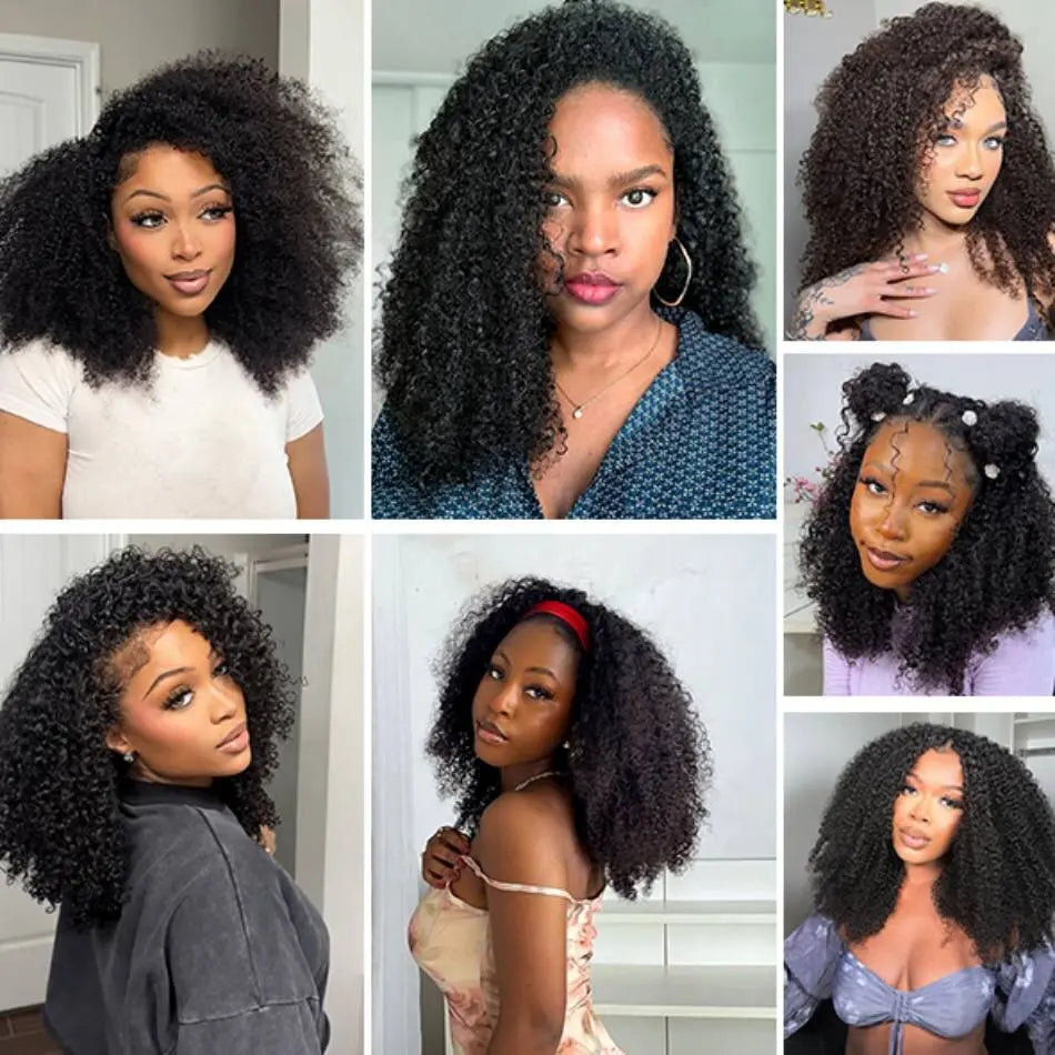 3 IN 1 Curly wave Half Wig Human Hair 200 Density Drawstring 24 32 inches Easy Install Natural Looking Wig For Women