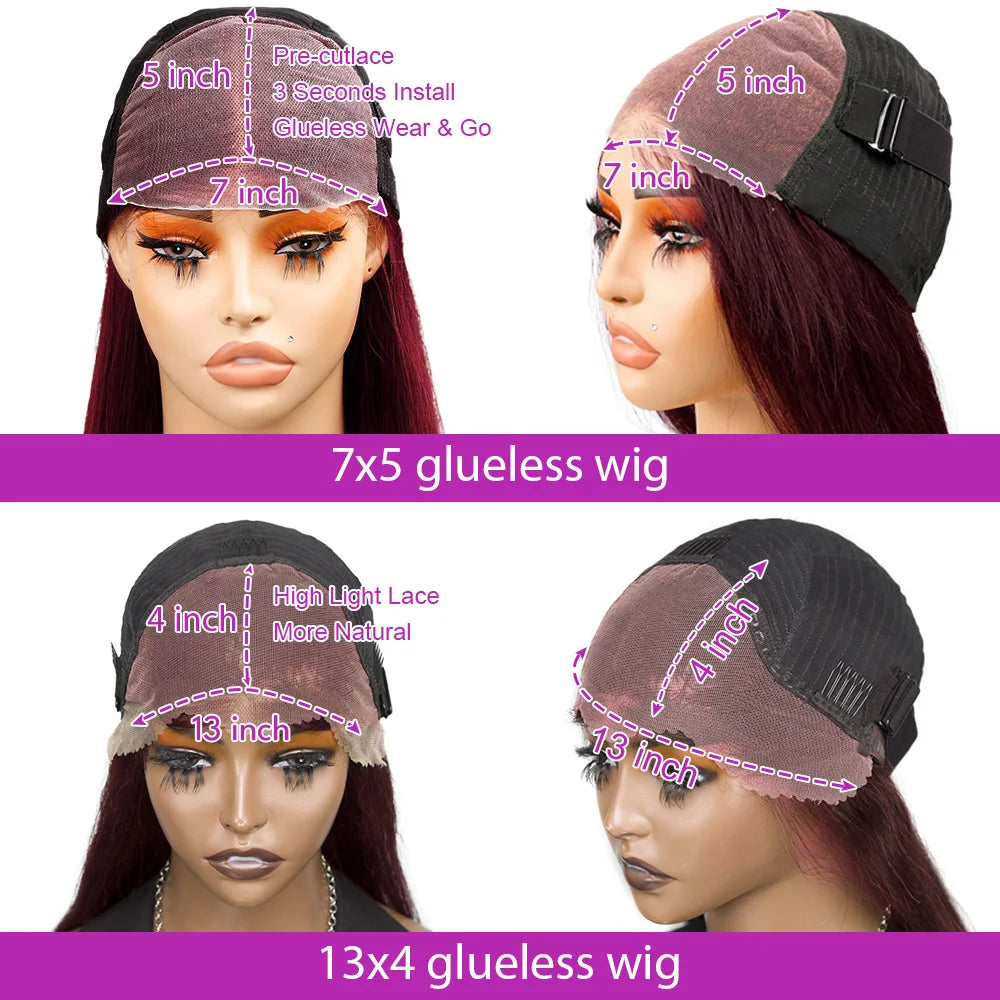 99J Burgundy Straight Bob Wig – 100% Human Hair – Glueless Lace Front - LUX-Anic