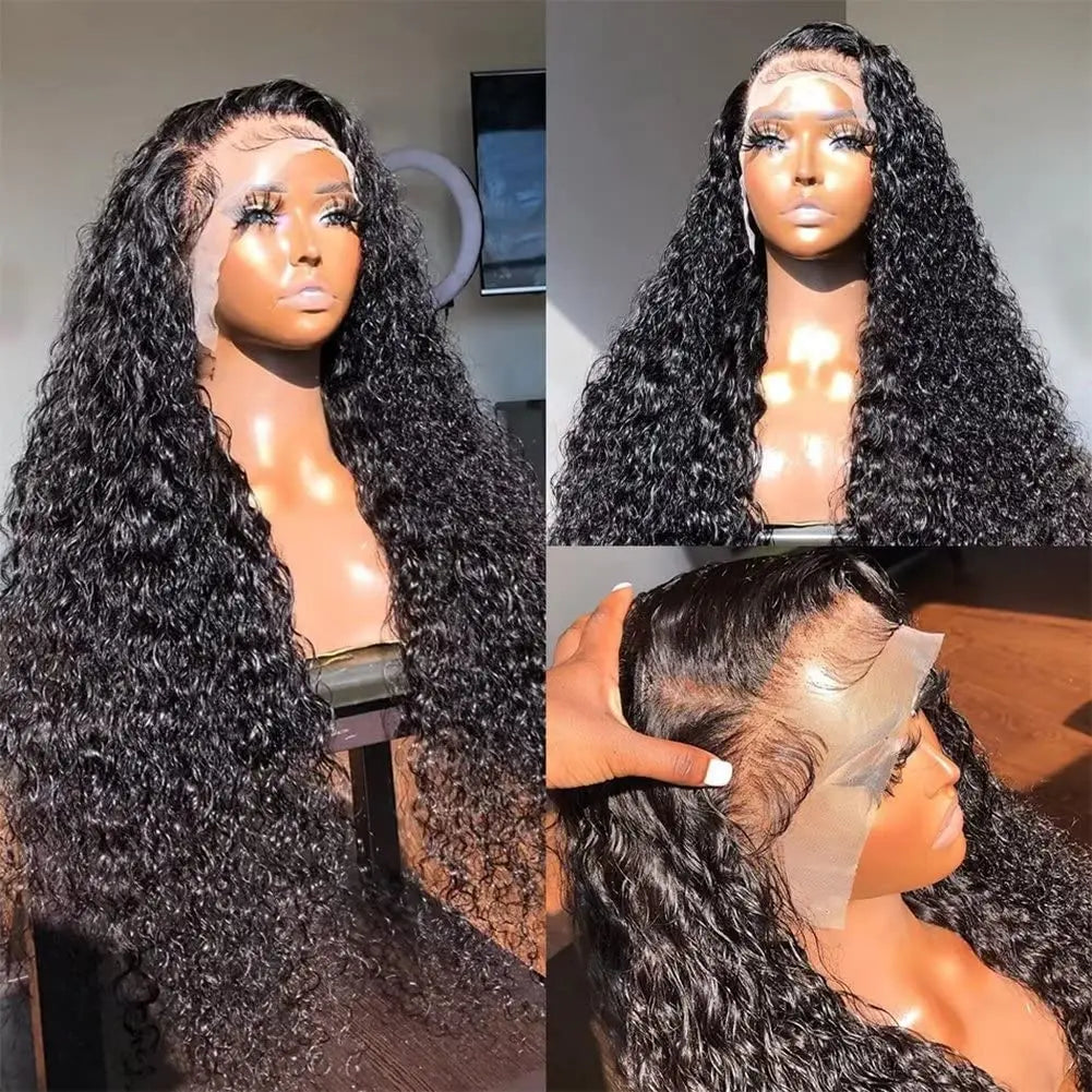 Perruque frontale Deep Wave 180 % 13x6 Perruques frontales HD Lace pour femmes Perruque en cheveux humains Water Wave Curly Lace Front 13x4 Haute densité 1B