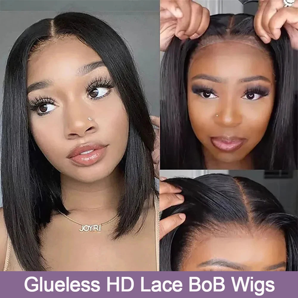 100% Human Hair Wigs Glueless Bone Straight 13x6 Short Bob HD Frontal - LUX-Anic