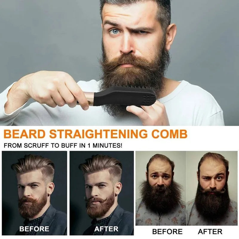 Mini Beard & Hair Straightener Comb–Safe Styling for Men-EU Plug