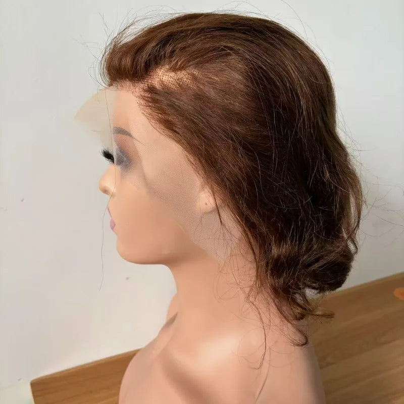 Perruque de cheveux humains vierges brésiliens Premium 13x4 Lace Frontale 99j#4# Couleur naturelle, 6 pouces, Remy, Confortable à Porter pour Femmes
