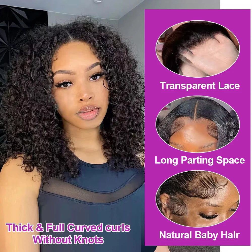 Short Deep Wave Bob 13x4 Hd Lace Frontal Wigs 7x5 Glueless Curly Wigs 100% Human Hair Wig