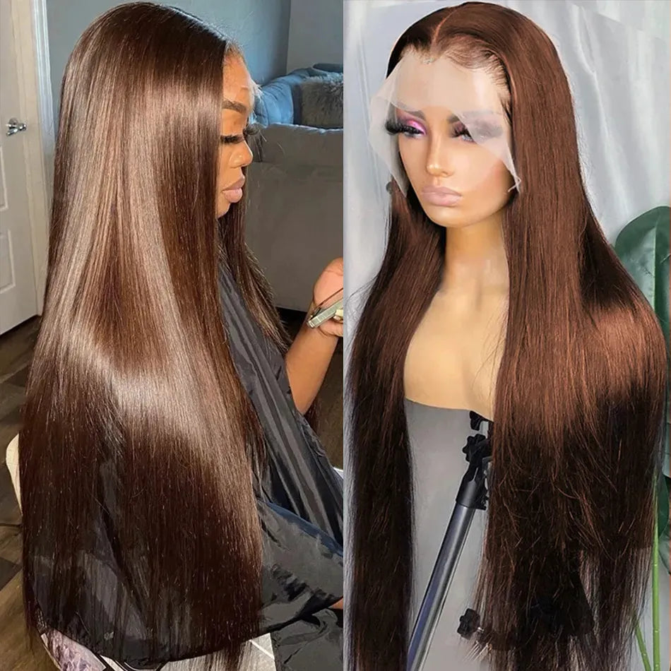 13x4 Brown Lace Front Wig | 100% Real Hair, 180% Density-pre-plucked hairline wig - LUX-Anic