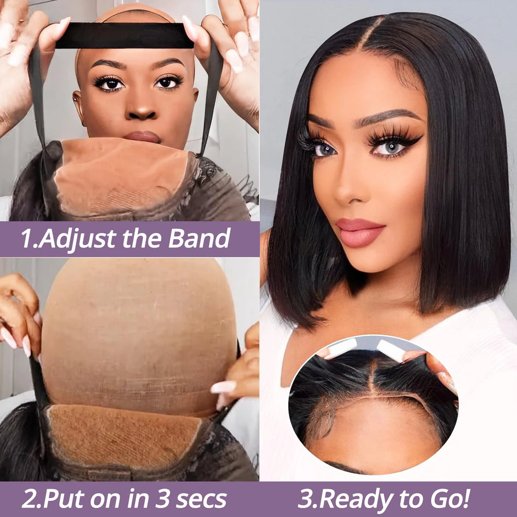 100% Human Hair Wigs Glueless Bone Straight 13x6 Short Bob HD Frontal - LUX-Anic