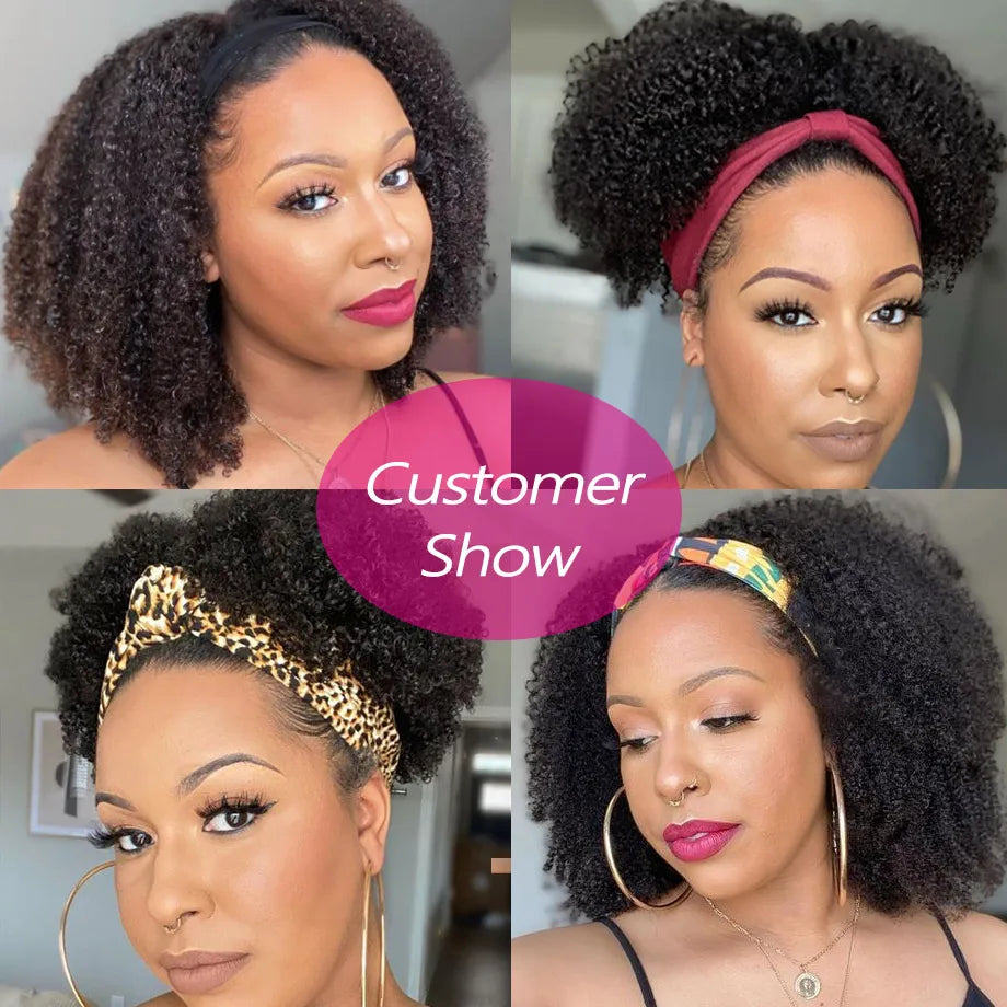Bandeau perruque bouclée spirale | Cheveux humains brésiliens Remy | Afro crépu bouclé
