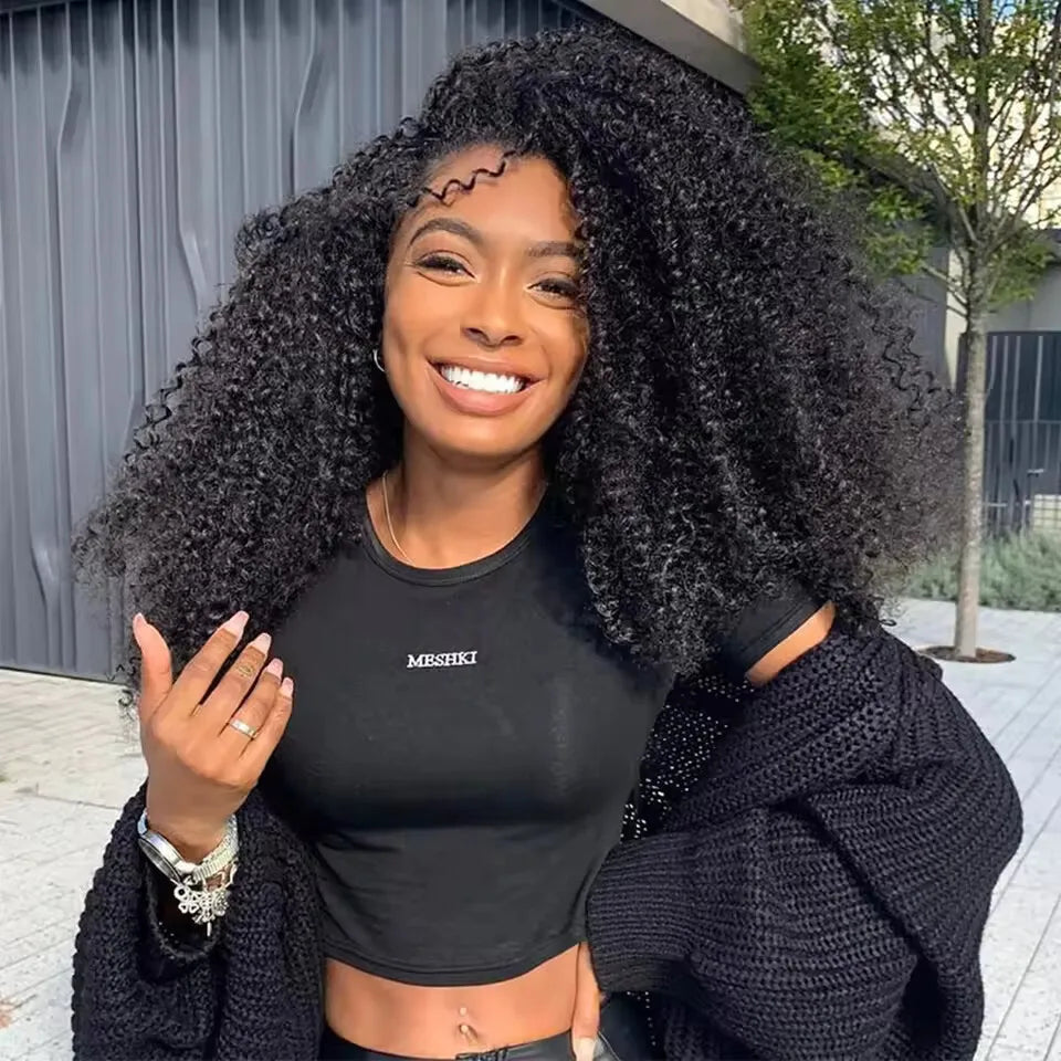 3 IN 1 Curly wave Half Wig Human Hair 200 Density Drawstring 24 32 inches Easy Install Natural Looking Wig For Women