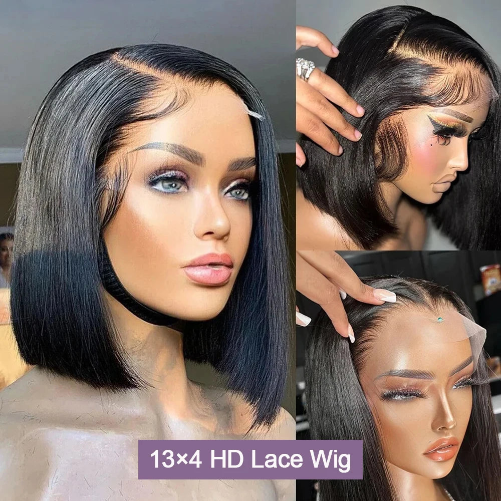 100% Human Hair Wigs Glueless Bone Straight 13x6 Short Bob HD Frontal - LUX-Anic
