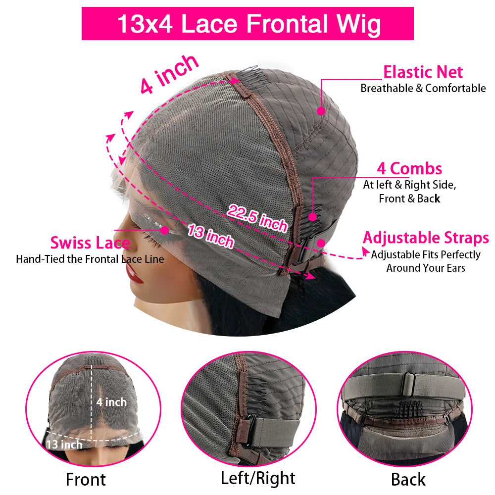 Gray lace frontal wig with detailed features on a white background