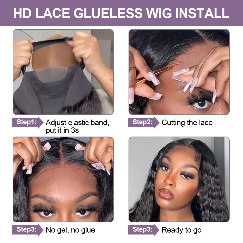 Perruque bouclée sans colle 13x4 / 13x6 Wear & Go cheveux humains – Prédécoupée prête à porter – Densité 200 %