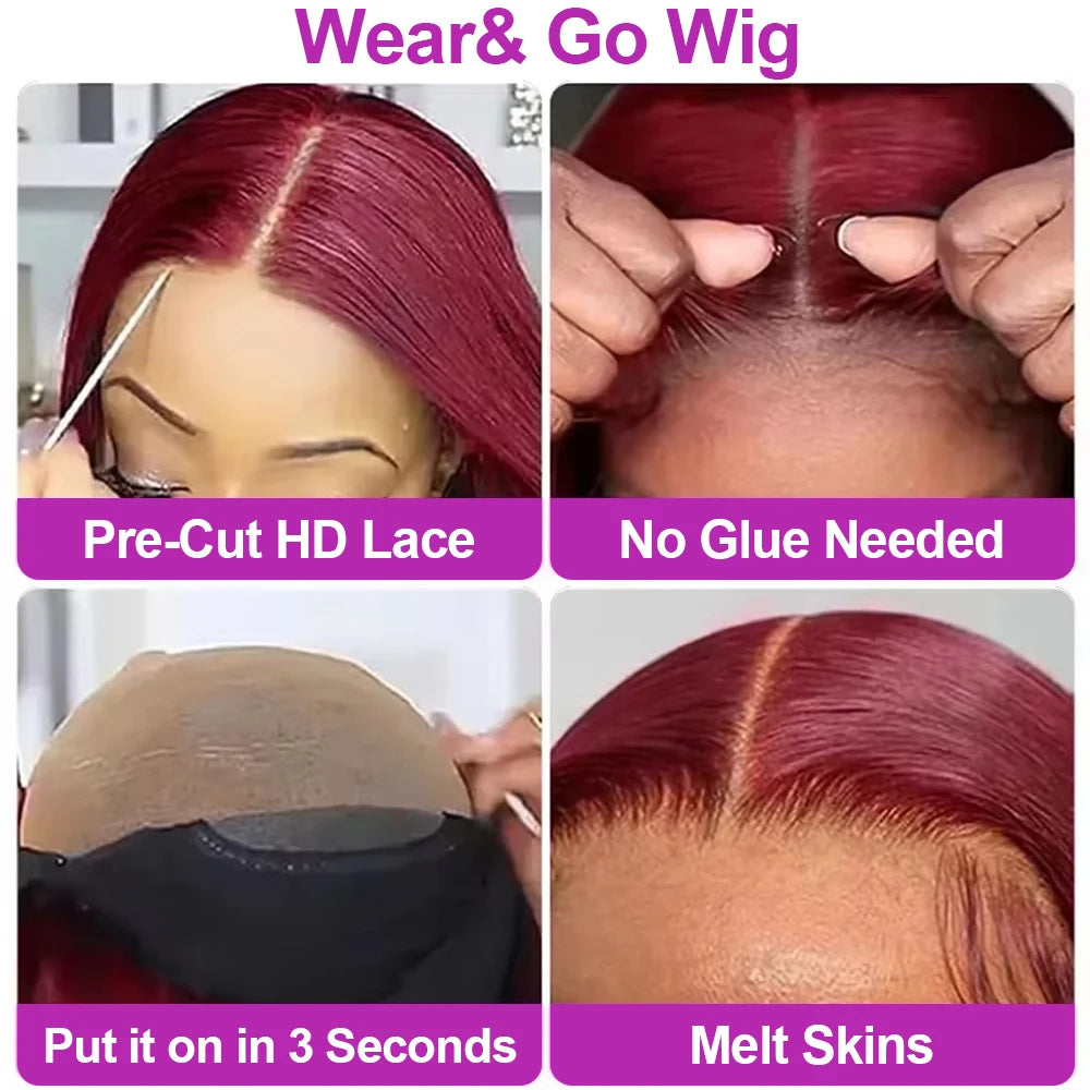 99J Burgundy Straight Bob Wig – 100% Human Hair – Glueless Lace Front - LUX-Anic