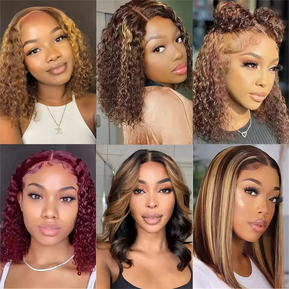 4/27 Highlight Blonde Short Bob Glueless Wig – Deep Wave Human Hair - LUX-Anic