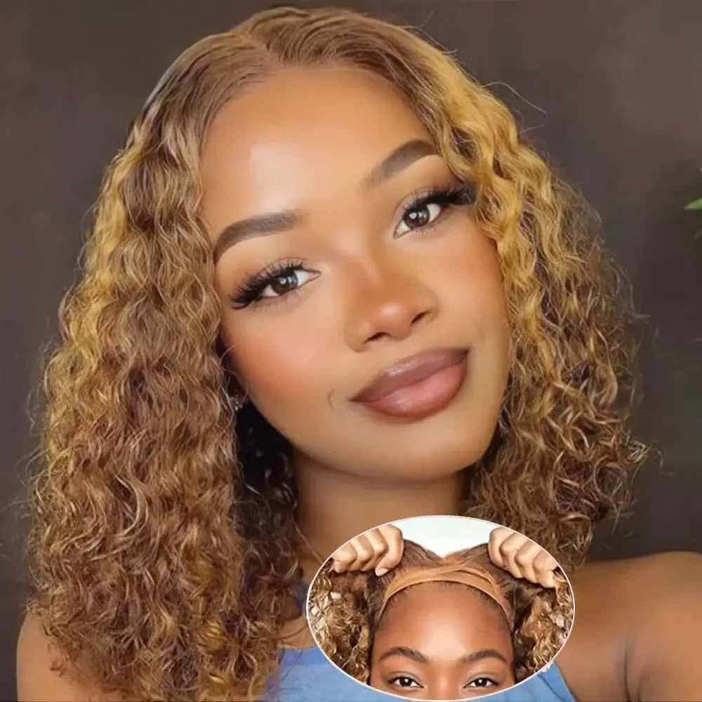 4/27 Highlight Blonde Short Bob Glueless Wig – Deep Wave Human Hair - LUX-Anic