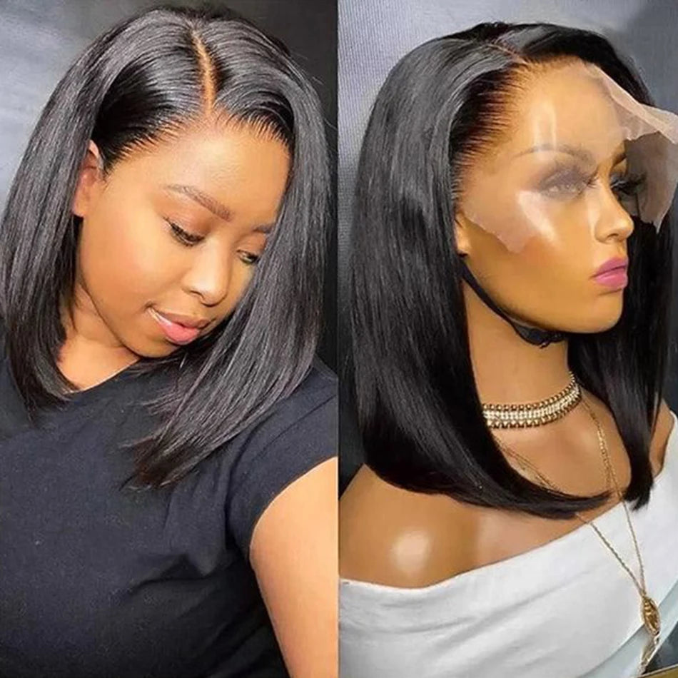 100% Human Hair Wigs Glueless Bone Straight 13x6 Short Bob HD Frontal - LUX-Anic