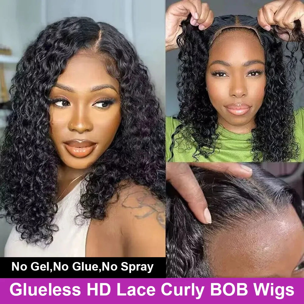 Short Deep Wave Bob 13x4 Hd Lace Frontal Wigs 7x5 Glueless Curly Wigs 100% Human Hair Wig