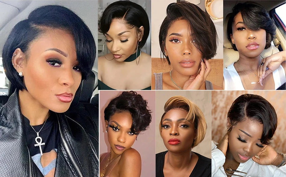 Pixie Cut Human Hair Wig | 13x4 Transparent Lace Front | 250% Density | Short Straight