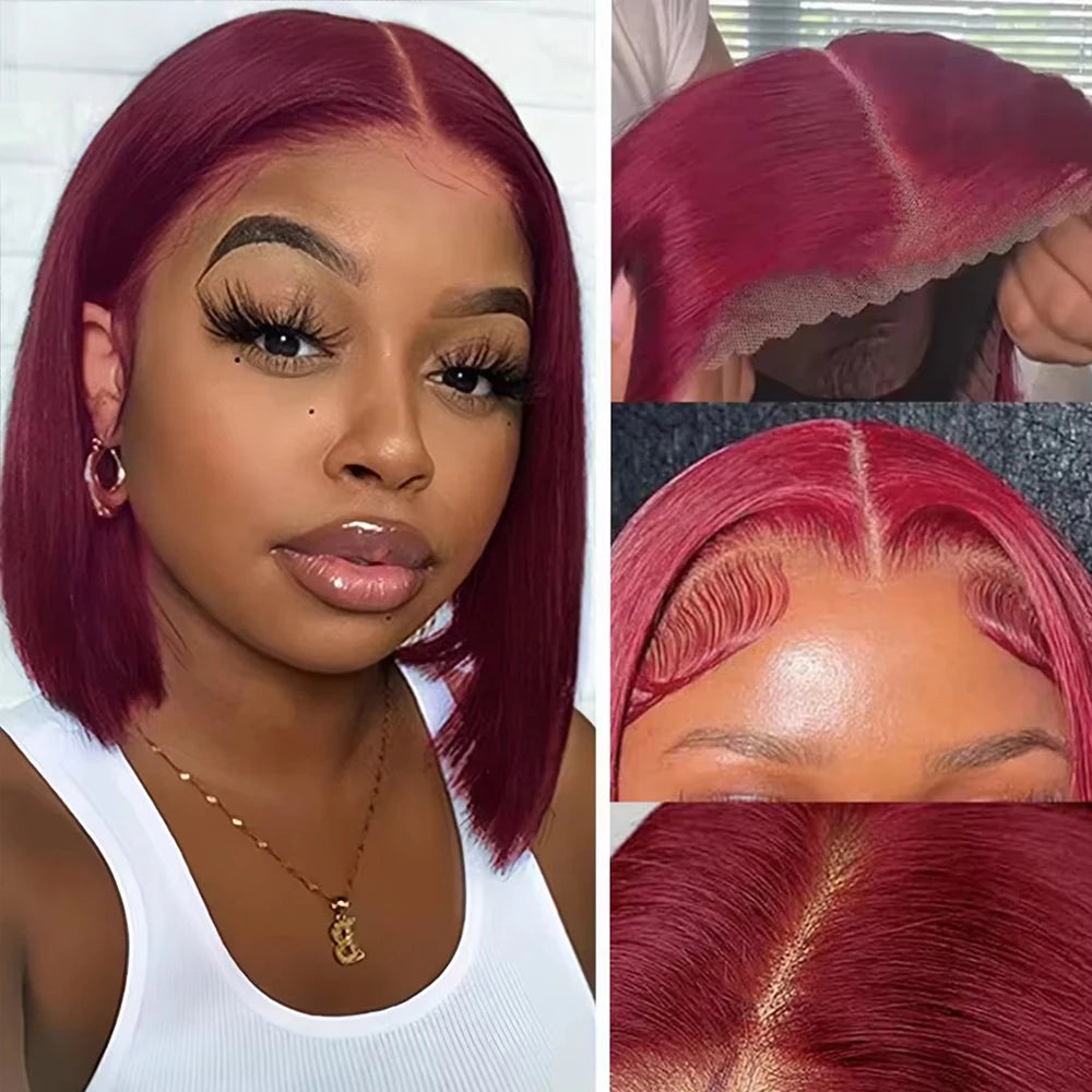 99J Burgundy Straight Bob Wig – 100% Human Hair – Glueless Lace Front - LUX-Anic