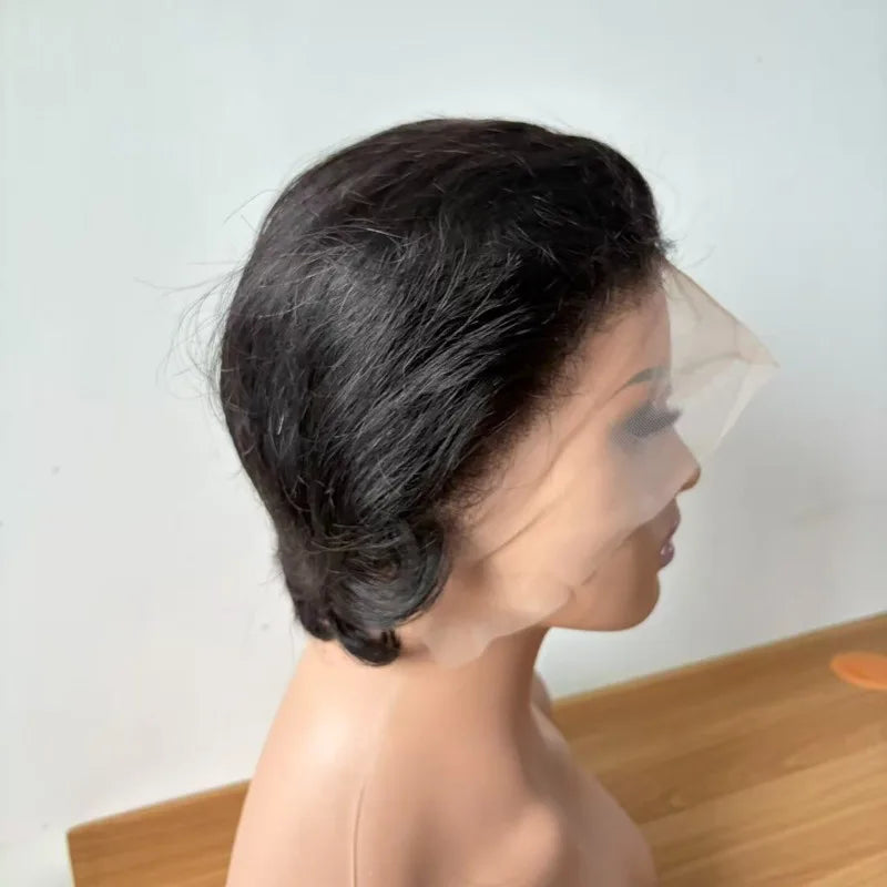 Perruque de cheveux humains vierges brésiliens Premium 13x4 Lace Frontale 99j#4# Couleur naturelle, 6 pouces, Remy, Confortable à Porter pour Femmes