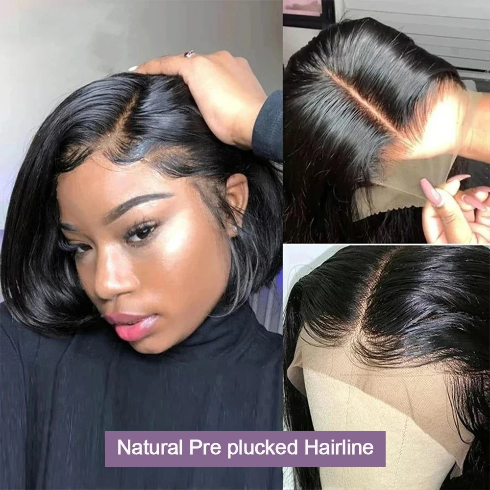 100% Human Hair Wigs Glueless Bone Straight 13x6 Short Bob HD Frontal - LUX-Anic