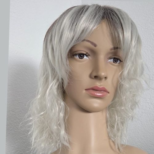 Hand-finished Short Curly Gray Wig with Bangs-Synthetic High-Temperature Fiber - LUX-Anic