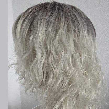 Hand-finished Short Curly Gray Wig with Bangs-Synthetic High-Temperature Fiber