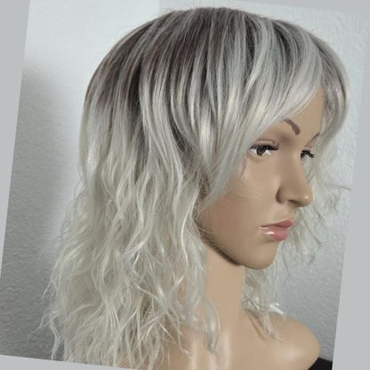 Hand-finished Short Curly Gray Wig with Bangs-Synthetic High-Temperature Fiber