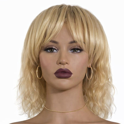 Perruque courte et bouclée Blonde - Brune -Grise avec frange - résistante à la chaleur