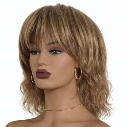Perruque courte et bouclée Blonde - Brune -Grise avec frange - résistante à la chaleur