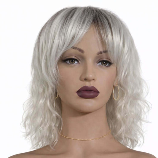 Short Curly Blonde - Brown - Gray Wig with Bangs-heat resistant