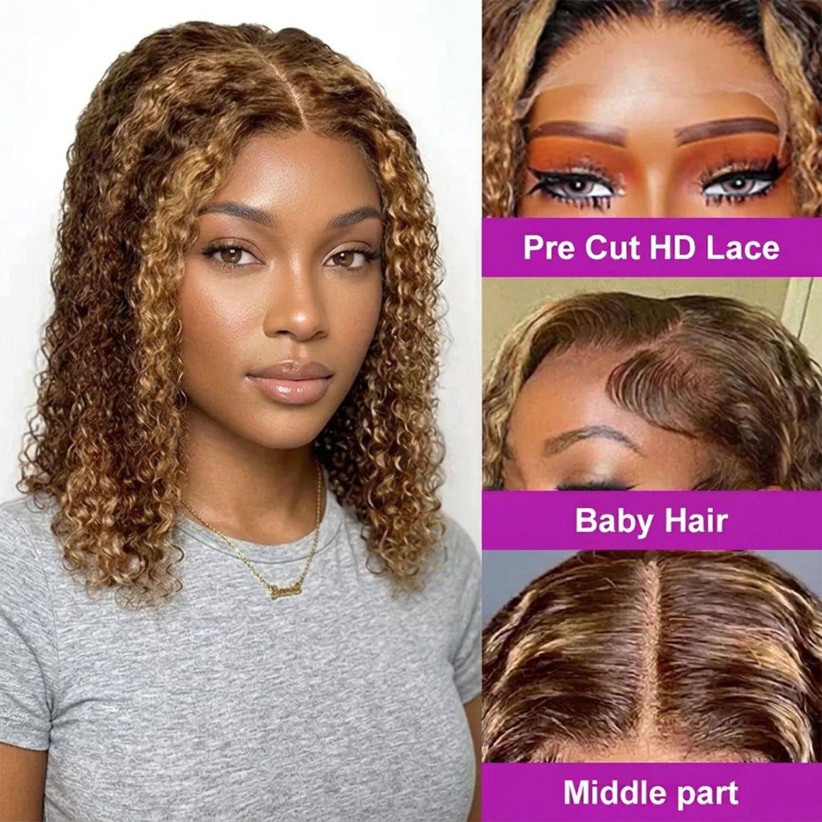 4/27 Highlight Blonde Bob Perücke Detail 1