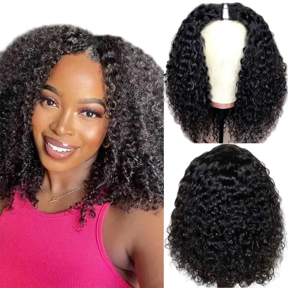 V Part Kinky Curly Real Hair Wig | 100% Brazilian Hair 14 inch 180% - LUX-Anic