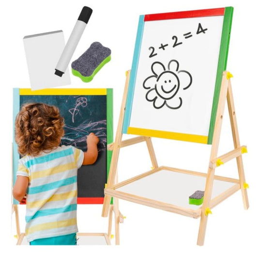 Wooden Double-Sided Board – Magnetic & Chalk Rotating Easel - LUX-Anic